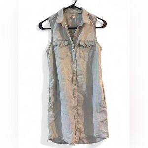 Levi’s Denim Sleeveless Collared Light Washed Shirt Dress w Pearl Snaps W XS